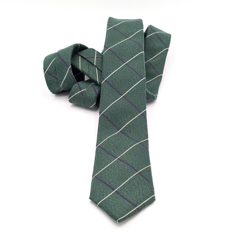 Fly & Dapper Mens Tie Slim Plaid Preppy Dark Academia Old Money Cotton Green